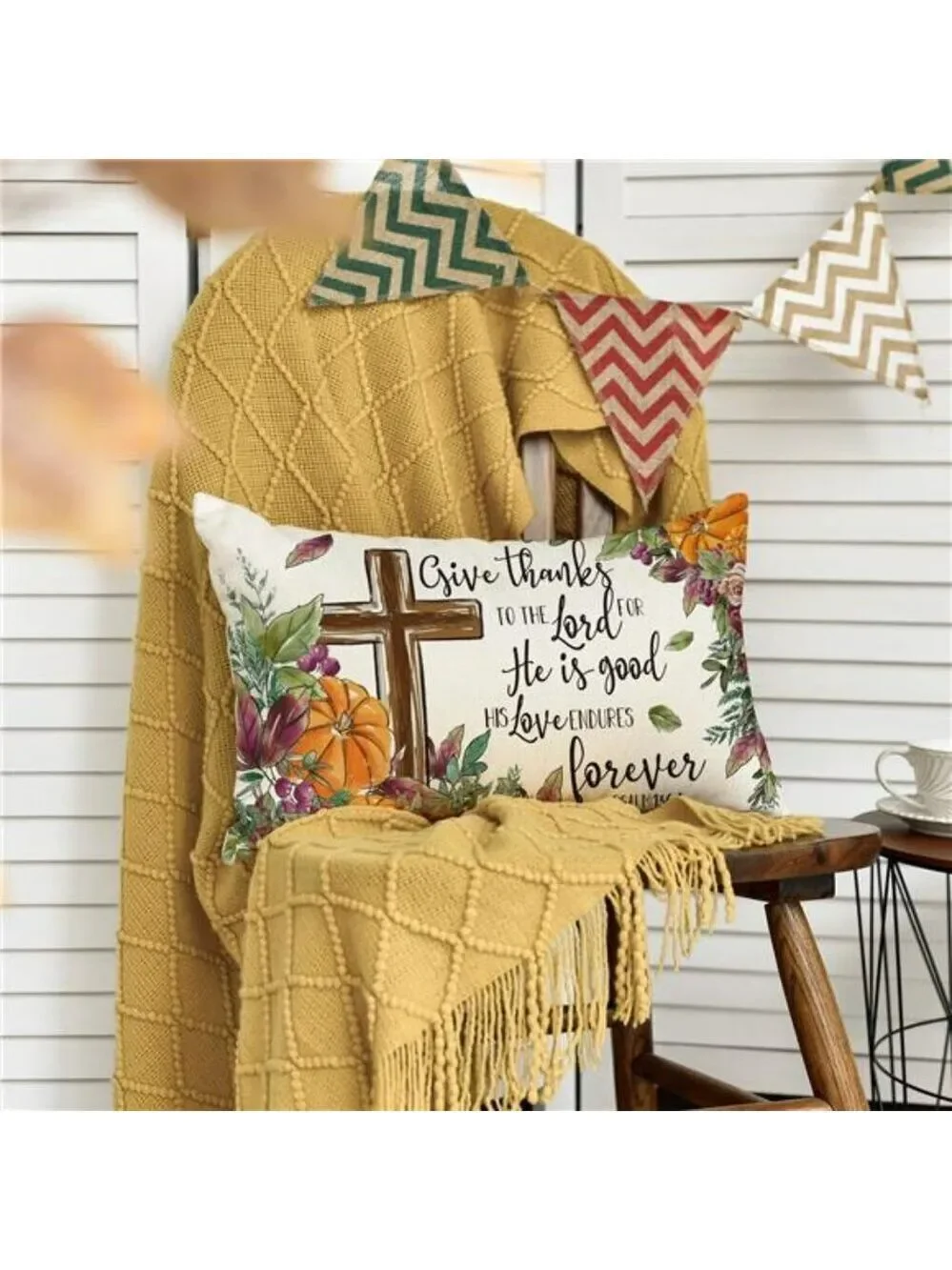 Thanksgiving Pillow Cover 12x20 Give Thanks Fall Harvest Cushion Case for Sofa C